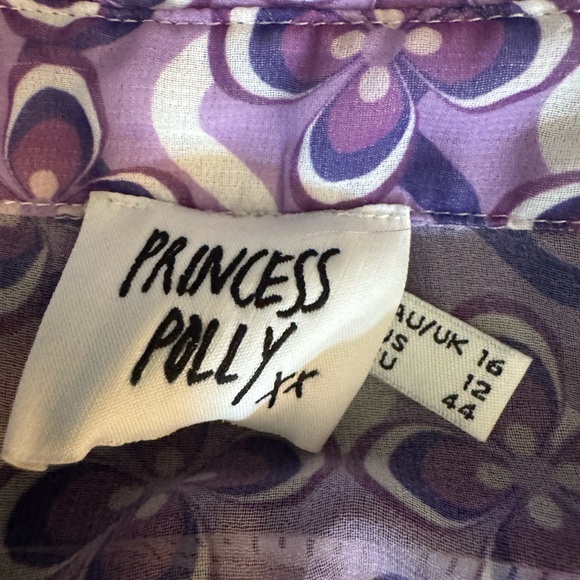 Princess Polly Purple Retro Floral Button Up Sheer Long Sleeve Blouse US 12 - Picture 3 of 7